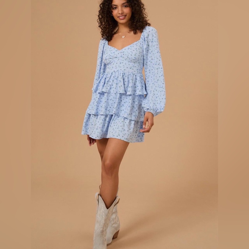 Altar'd State 🦋 Women's Floral Blue Tiered Dress Emilie Floral Mini Dress Small